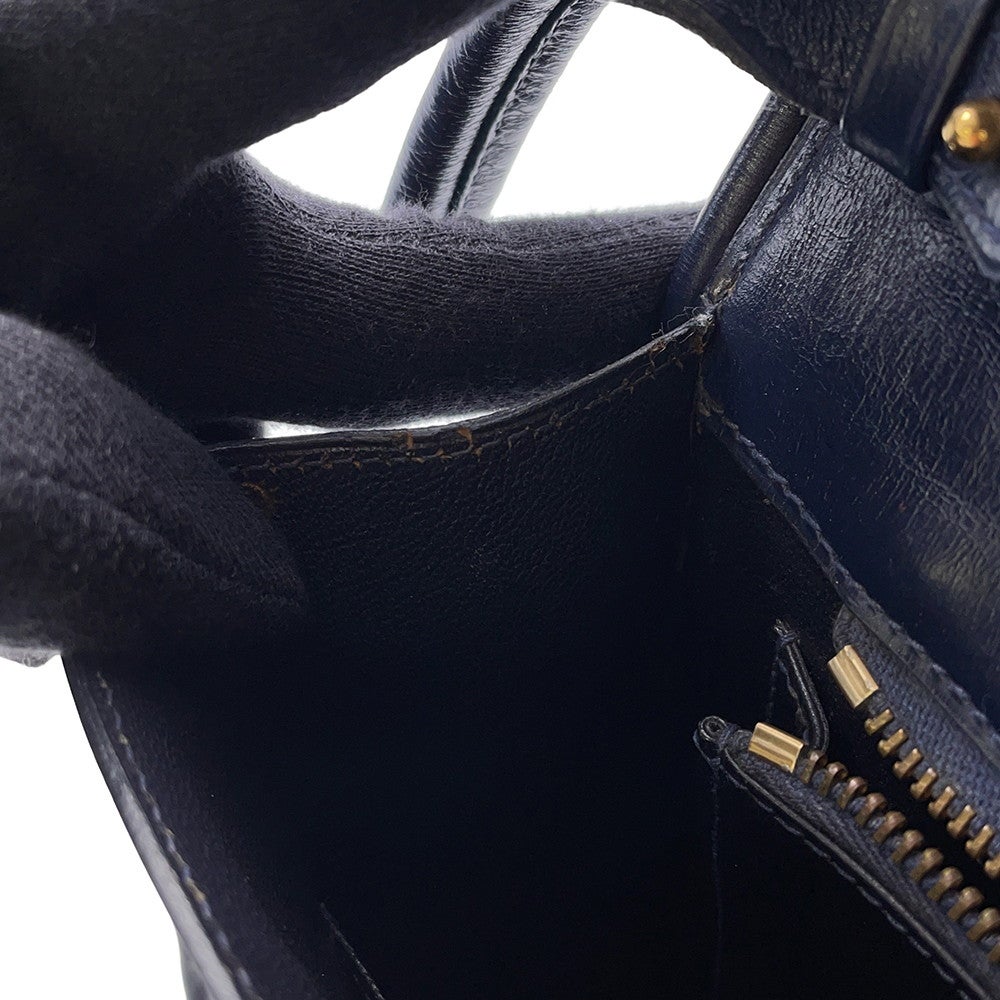 エルメス ショルダーバッグ ウッド ネイビー/ゴールド金具 ボックスカーフ 〇E刻印 エルメス ショルダーバッグ ウッド ネイビー/ゴールド金具 ボックス