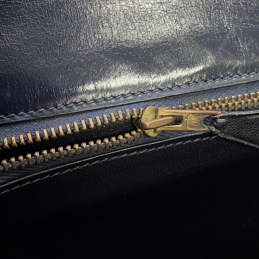 エルメス ショルダーバッグ ウッド ネイビー/ゴールド金具 ボックスカーフ 〇E刻印 エルメス ショルダーバッグ ウッド ネイビー/ゴールド金具 ボックス