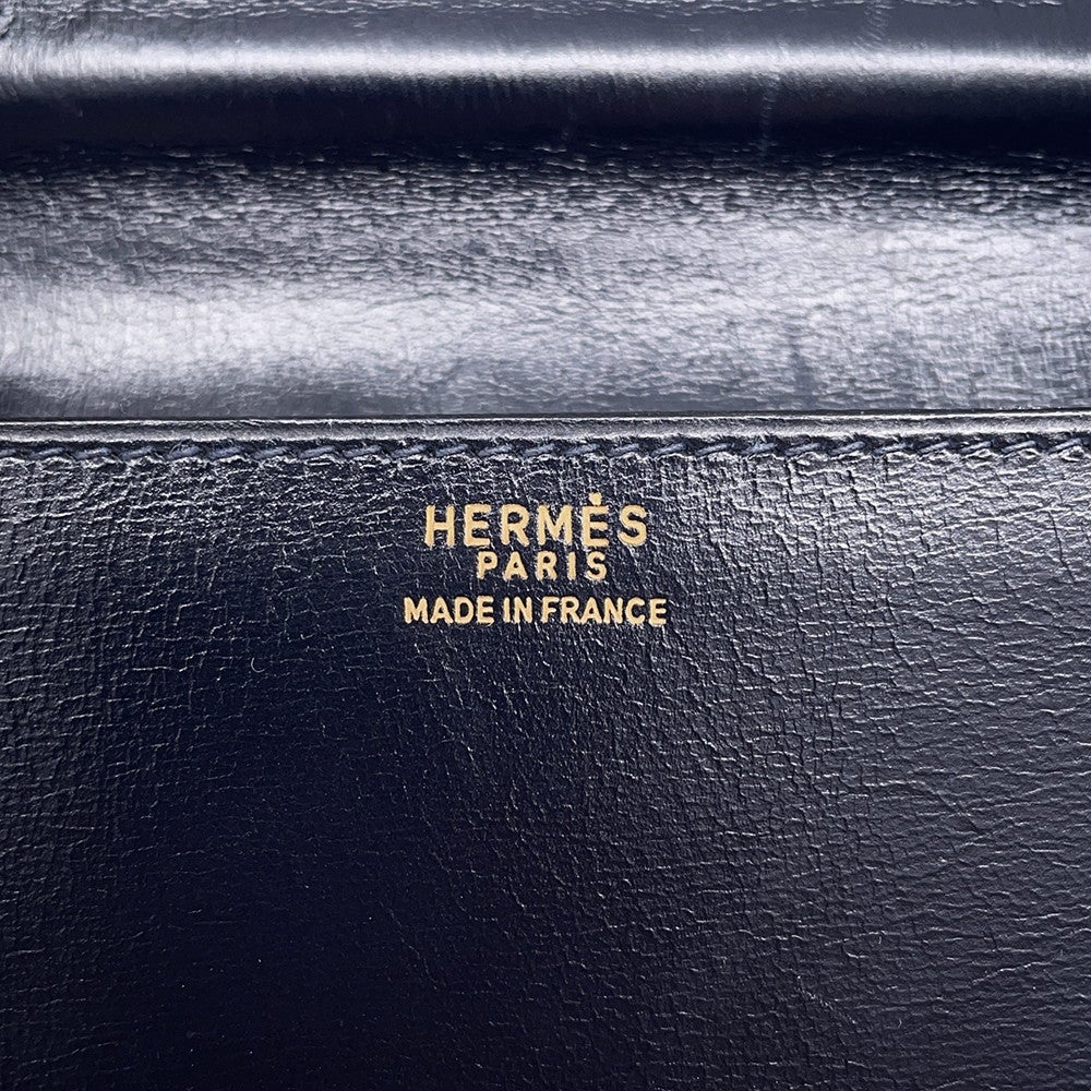 エルメス ショルダーバッグ ウッド ネイビー/ゴールド金具 ボックスカーフ 〇E刻印 エルメス ショルダーバッグ ウッド ネイビー/ゴールド金具 ボックス