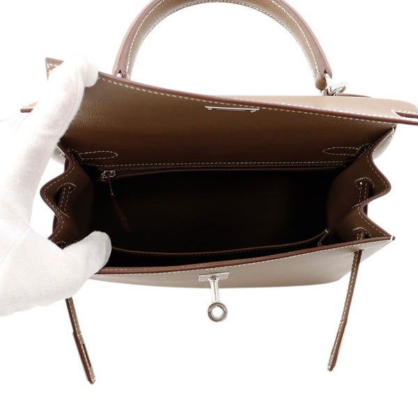 エルメス ハンドバッグ ケリー25 外縫いエトゥープ/シルバー金具 ヴォーマダム G刻印 ２wayショルダー