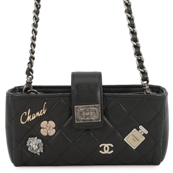 シャネル フォンケース マトラッセ 2.55 ミニ チェーンポシェット ラッキーチャーム カーフレザー A80446 CHANEL 黒