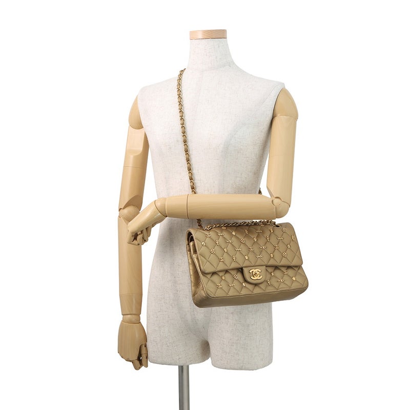 シャネル チェーンショルダーバッグ マトラッセ25 エジプトチャーム ココマーク ダブルチェーン ラムスキン A01112