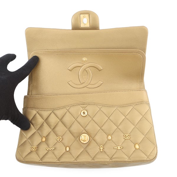 シャネル チェーンショルダーバッグ マトラッセ25 エジプトチャーム ココマーク ダブルチェーン ラムスキン A01112