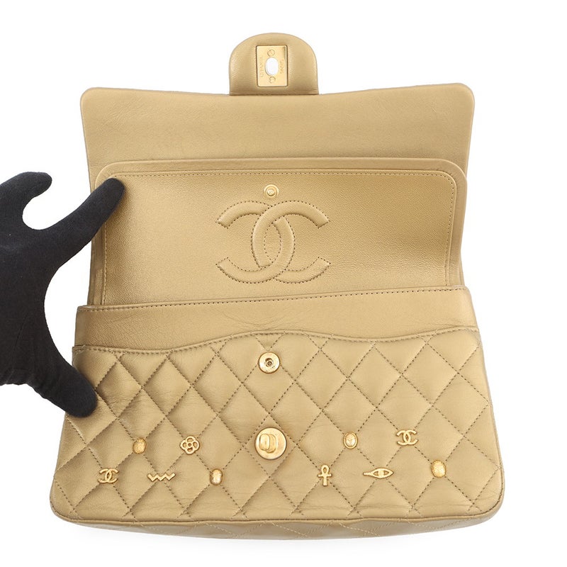 シャネル チェーンショルダーバッグ マトラッセ25 エジプトチャーム ココマーク ダブルチェーン ラムスキン A01112