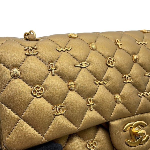 シャネル チェーンショルダーバッグ マトラッセ25 エジプトチャーム ココマーク ダブルチェーン ラムスキン A01112