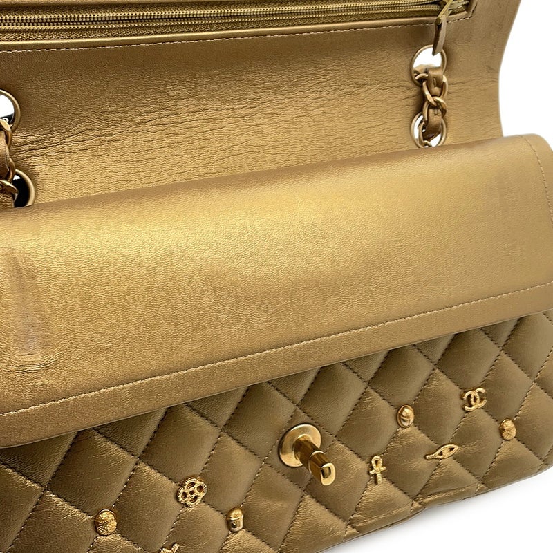 シャネル チェーンショルダーバッグ マトラッセ25 エジプトチャーム ココマーク ダブルチェーン ラムスキン A01112