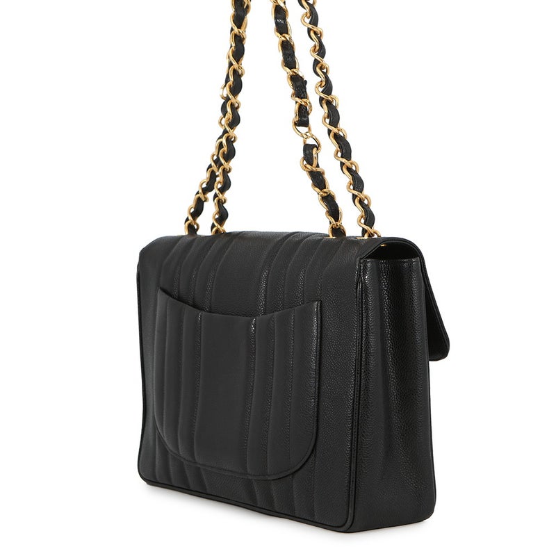 シャネル チェーンショルダーバッグ マドモアゼル ココマーク デカココ キャビアスキン CHANEL 黒