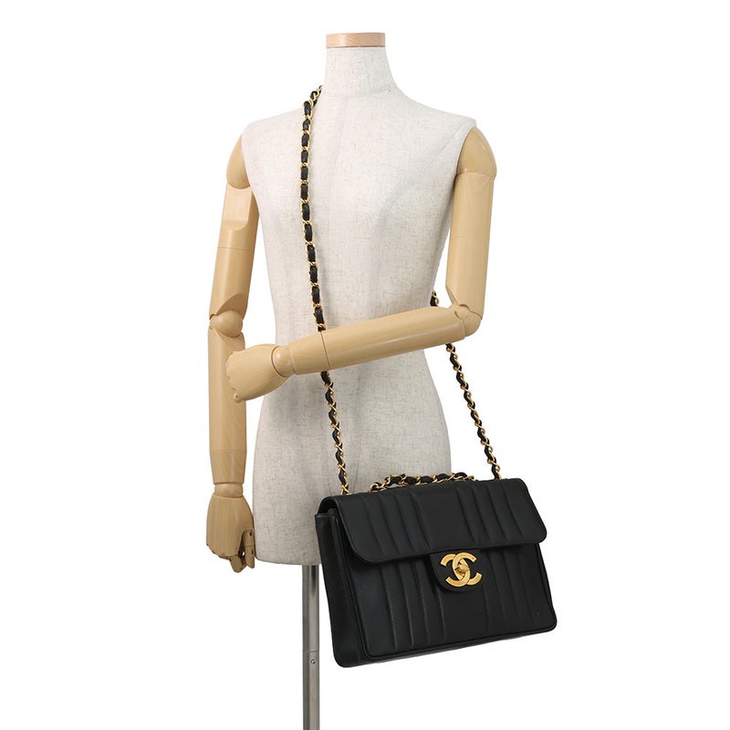 シャネル チェーンショルダーバッグ マドモアゼル ココマーク デカココ キャビアスキン CHANEL 黒