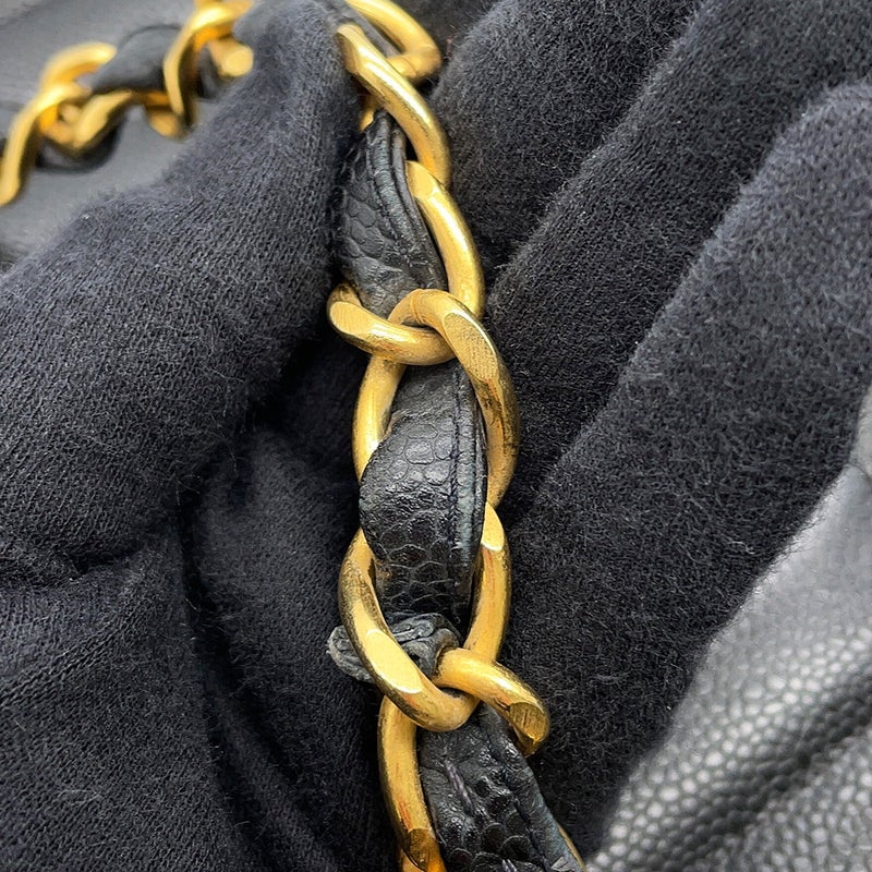 シャネル チェーンショルダーバッグ マドモアゼル ココマーク デカココ キャビアスキン CHANEL 黒