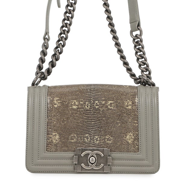 シャネル チェーンショルダーバッグ ボーイシャネル スモール マトラッセ ココマーク ラムスキン/リザード CHANEL 黒