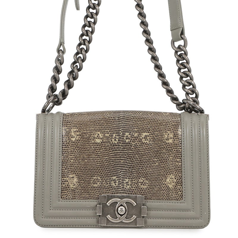 シャネル チェーンショルダーバッグ ボーイシャネル スモール マトラッセ ココマーク ラムスキン/リザード CHANEL 黒