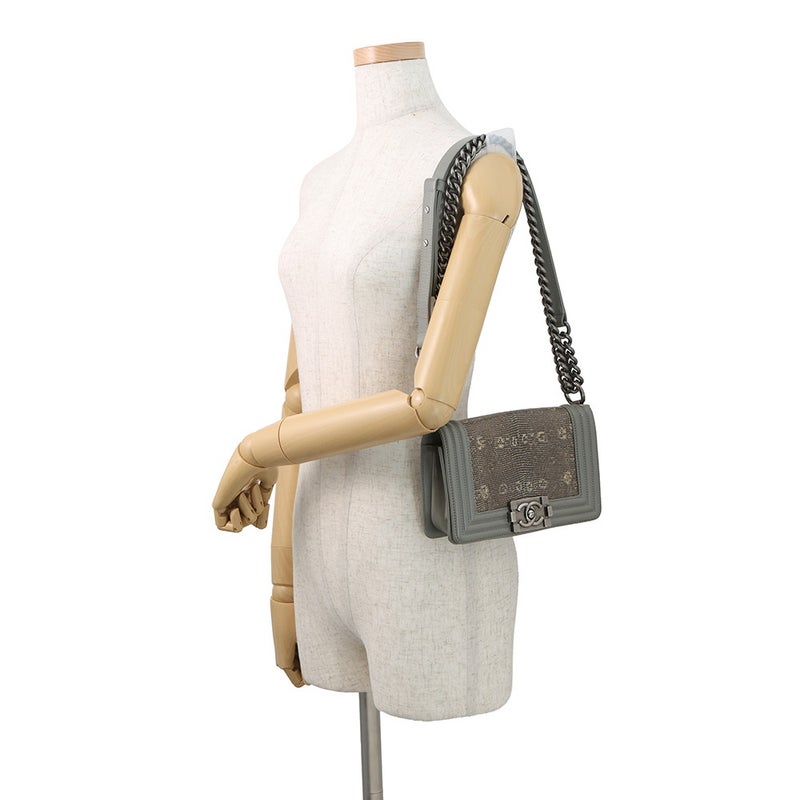 シャネル チェーンショルダーバッグ ボーイシャネル スモール マトラッセ ココマーク ラムスキン/リザード CHANEL 黒