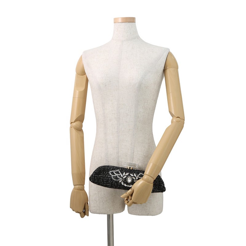 シャネル クラッチバッグ ココマーク ビジュー クリスタル ツイード CHANEL パーティーバッグ 黒