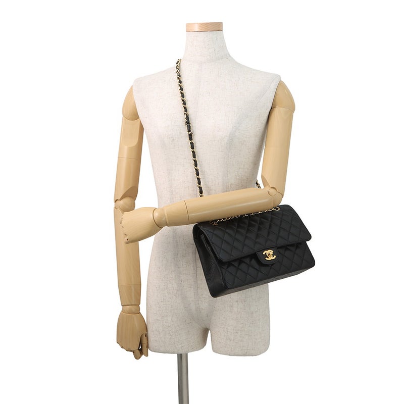 シャネル チェーンショルダーバッグ マトラッセ25 ココマーク キャビアスキン ダブルチェーン A01112 CHANEL 黒