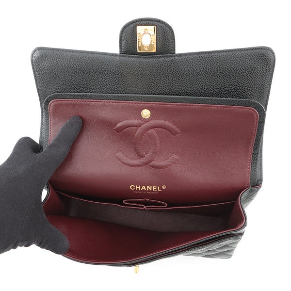 シャネル チェーンショルダーバッグ マトラッセ25 ココマーク キャビアスキン ダブルチェーン A01112 CHANEL 黒