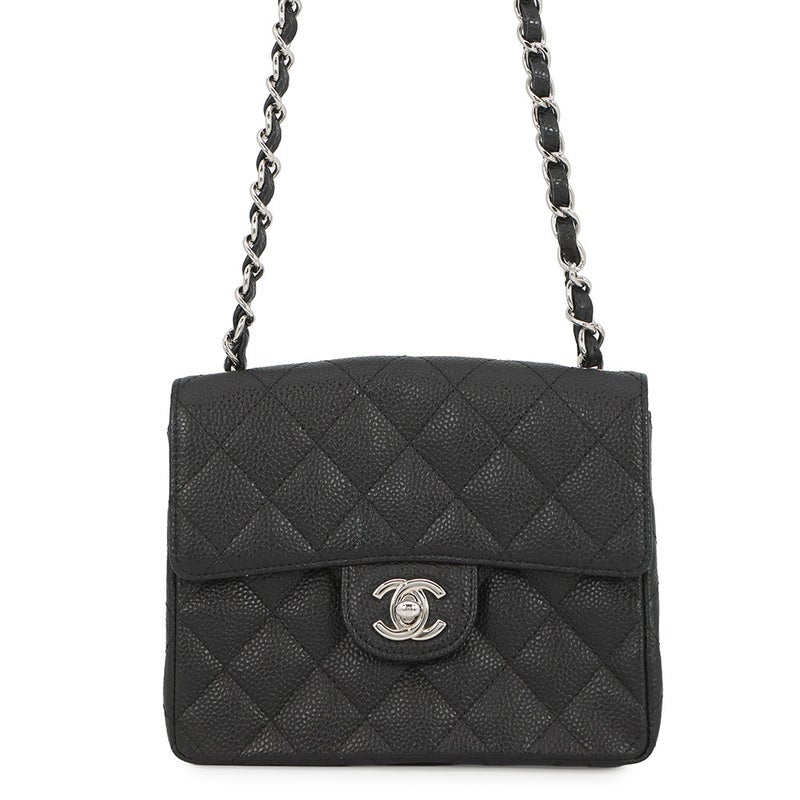 シャネル チェーンショルダーバッグ ミニ マトラッセ ココマーク シングルチェーン キャビアスキン A01115 CHANEL 黒