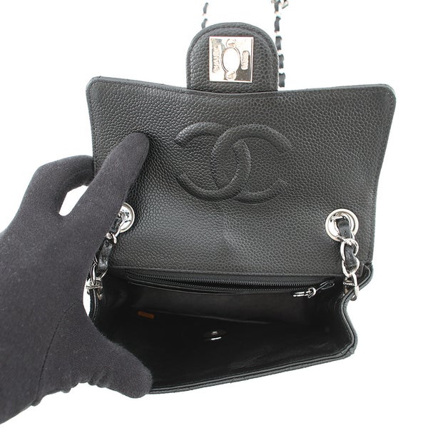 シャネル チェーンショルダーバッグ ミニ マトラッセ ココマーク シングルチェーン キャビアスキン A01115 CHANEL 黒