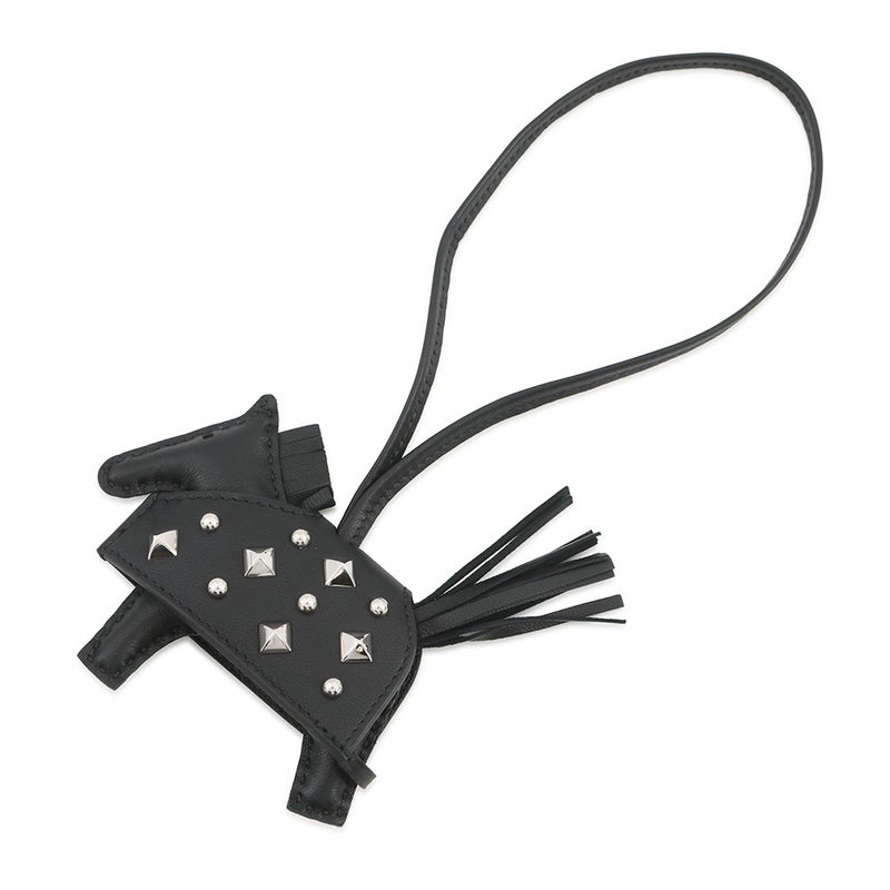 エルメス バッグチャーム ロデオPM ロベオ ロック ブラック/シルバー金具 ラムスキン/スイフト K刻印 HERMES 黒