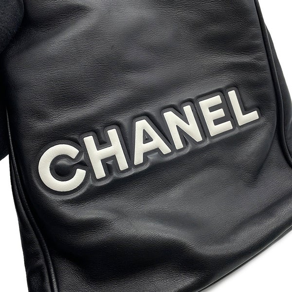 シャネル トートバッグ カメリア ロゴ ラムスキン A20856 CHANEL 黒 白