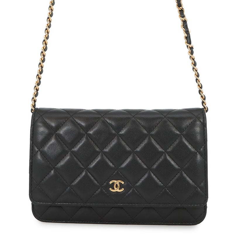 シャネル チェーンウォレット クラシック マトラッセ ココマーク ラムスキン AP0250 CHANEL 財布 黒