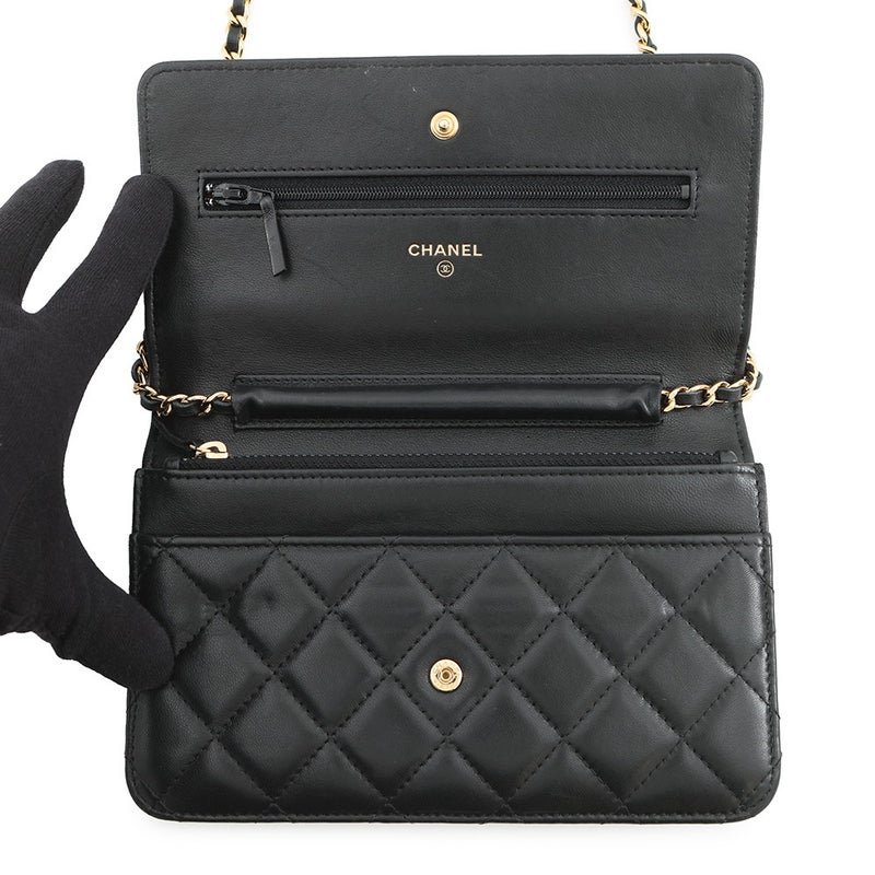 シャネル チェーンウォレット クラシック マトラッセ ココマーク ラムスキン AP0250 CHANEL 財布 黒