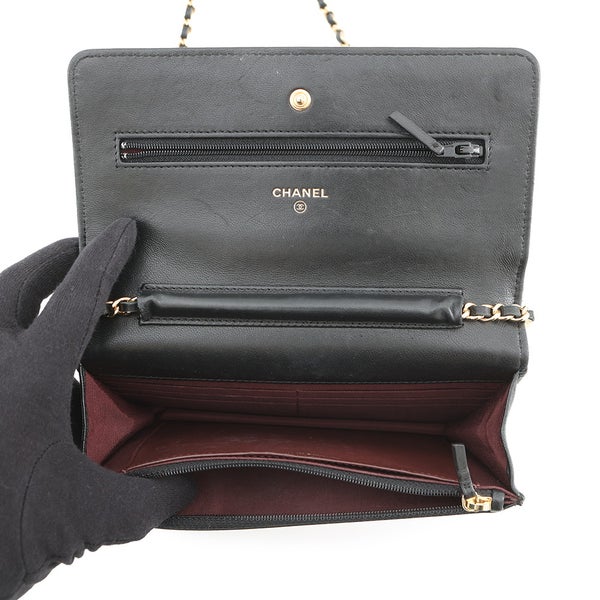 シャネル チェーンウォレット クラシック マトラッセ ココマーク ラムスキン AP0250 CHANEL 財布 黒
