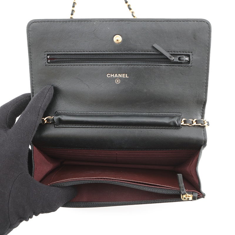 シャネル チェーンウォレット クラシック マトラッセ ココマーク ラムスキン AP0250 CHANEL 財布 黒