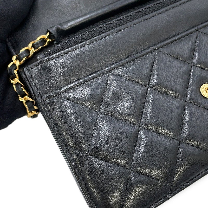シャネル チェーンウォレット クラシック マトラッセ ココマーク ラムスキン AP0250 CHANEL 財布 黒