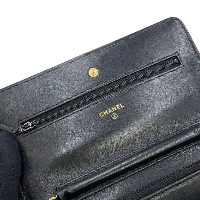シャネル チェーンウォレット クラシック マトラッセ ココマーク ラムスキン AP0250 CHANEL 財布 黒