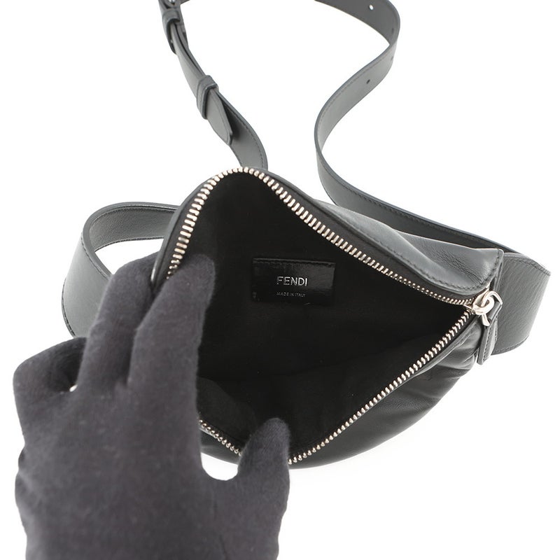 フェンディ ボディバッグ ロゴ レザー 7VA525 FENDI ベルトバッグ ウエストポーチ 黒
