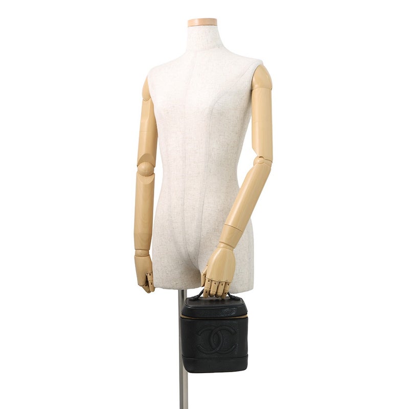 シャネル バニティバッグ ココマーク キャビアスキン 縦型 A01998 CHANEL 化粧ポーチ コスメポーチ 黒