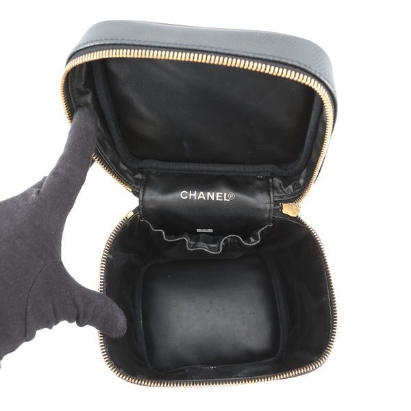 シャネル バニティバッグ ココマーク キャビアスキン 縦型 A01998 CHANEL 化粧ポーチ コスメポーチ 黒