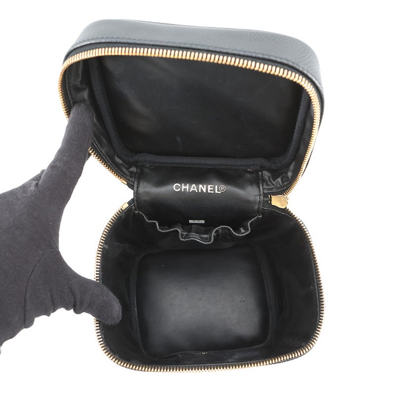 シャネル バニティバッグ ココマーク キャビアスキン 縦型 A01998 CHANEL 化粧ポーチ コスメポーチ 黒