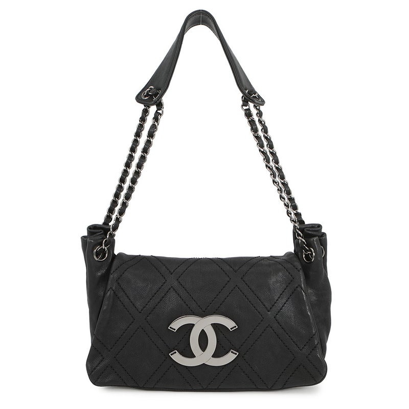 シャネル チェーンショルダーバッグ ココマーク デカココ レザー CHANEL バッグ 黒