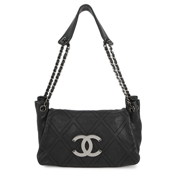 シャネル チェーンショルダーバッグ ココマーク デカココ レザー CHANEL バッグ 黒