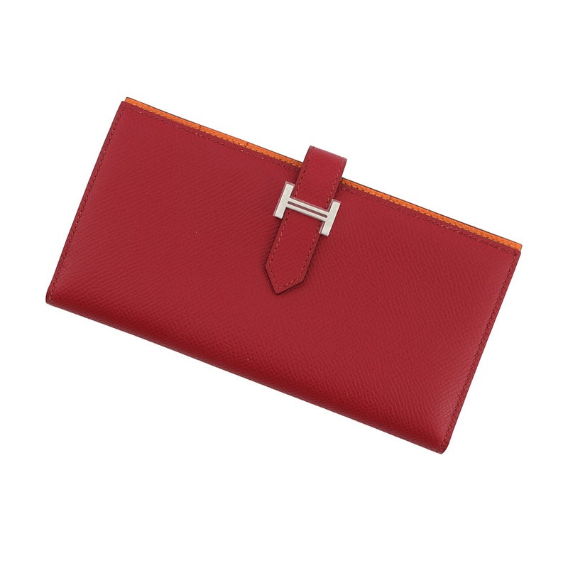 エルメス 長財布 ベアンスフレ ヴェルソ ルビー/オレンジ/シルバー金具 エプソン B刻印 財布