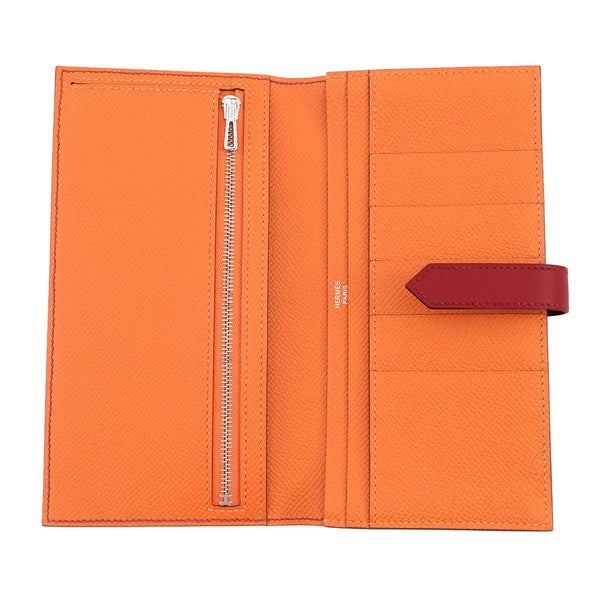 エルメス 長財布 ベアンスフレ ヴェルソ ルビー/オレンジ/シルバー金具 エプソン B刻印 財布