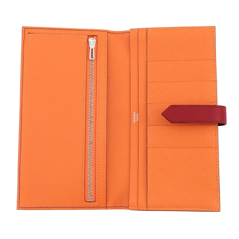 エルメス 長財布 ベアンスフレ ヴェルソ ルビー/オレンジ/シルバー金具 エプソン B刻印 財布