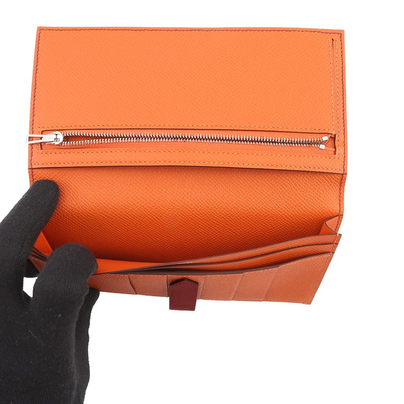 エルメス 長財布 ベアンスフレ ヴェルソ ルビー/オレンジ/シルバー金具 エプソン B刻印 財布