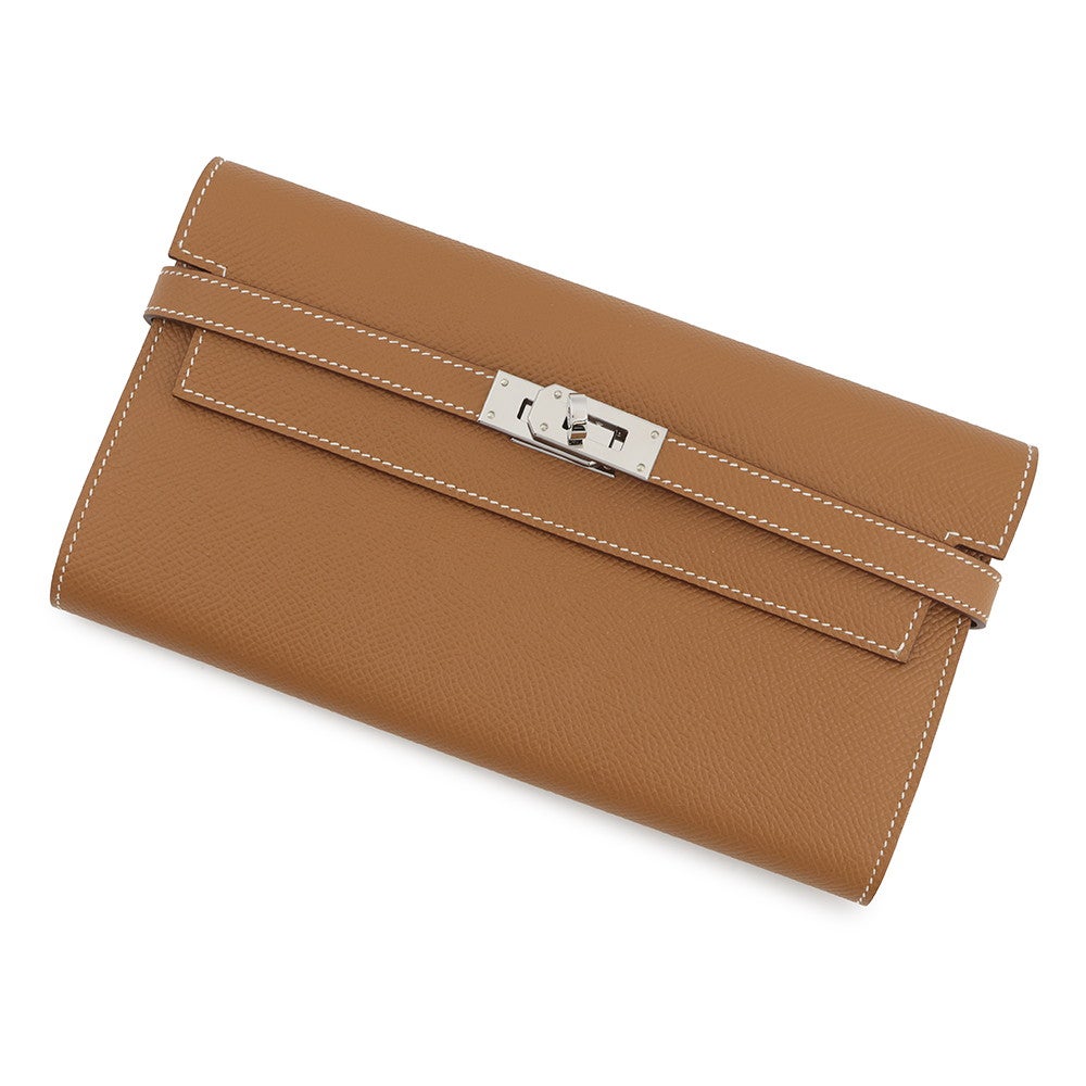 エルメス 長財布 ケリーウォレット ロング ゴールド/シルバー金具 エプソン B刻印 HERMES エルメス 長財布 ケリーウォレット ロング ゴールド/シルバー金具