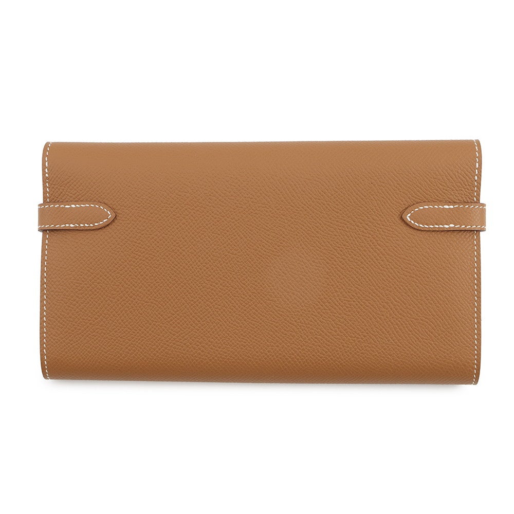 エルメス 長財布 ケリーウォレット ロング ゴールド/シルバー金具 エプソン B刻印 HERMES エルメス 長財布 ケリーウォレット ロング ゴールド/シルバー金具