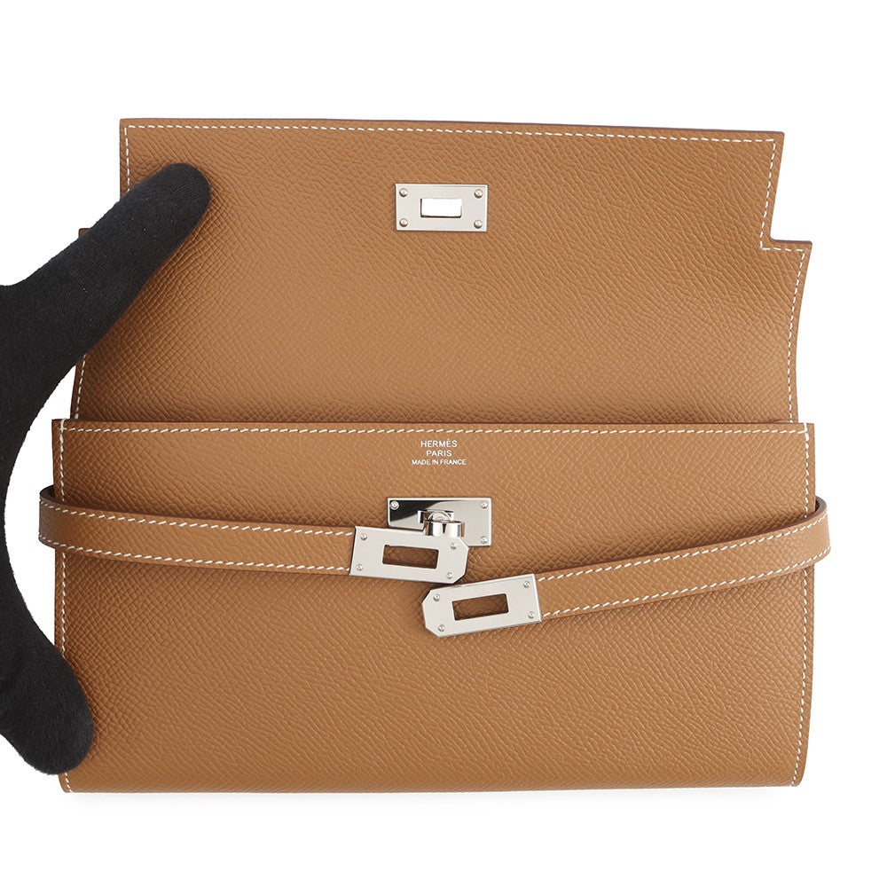 エルメス 長財布 ケリーウォレット ロング ゴールド/シルバー金具 エプソン B刻印 HERMES エルメス 長財布 ケリーウォレット ロング ゴールド/シルバー金具