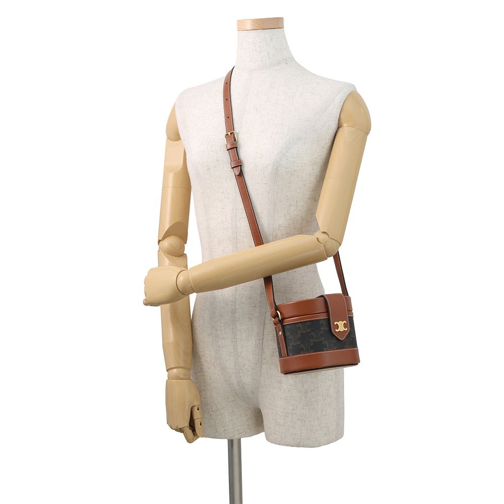 セリーヌ ショルダーバッグ トリオンフ タンブール スモール PVC レザー 195642 CELINE ブラウン セリーヌ ショルダーバッグ トリオンフ タンブール スモール PVC