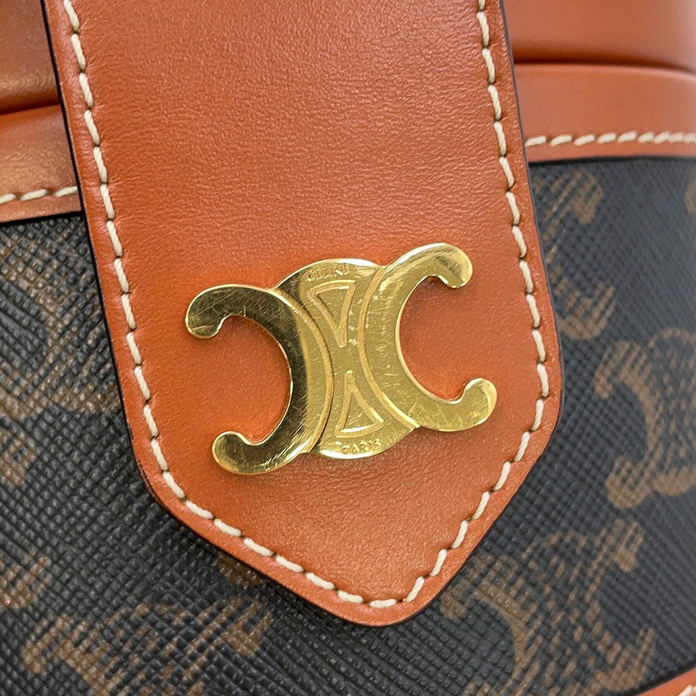 セリーヌ ショルダーバッグ トリオンフ タンブール スモール PVC レザー 195642 CELINE ブラウン セリーヌ ショルダーバッグ トリオンフ タンブール スモール PVC