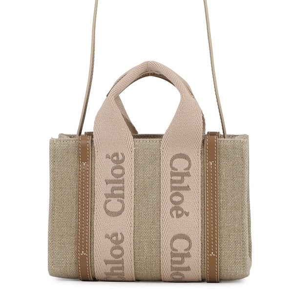 クロエ ハンドバッグ ウッディ トート ミニ キャンバス/シャイニーカーフレザー CHC24UP237L1726Y Chloe 2way