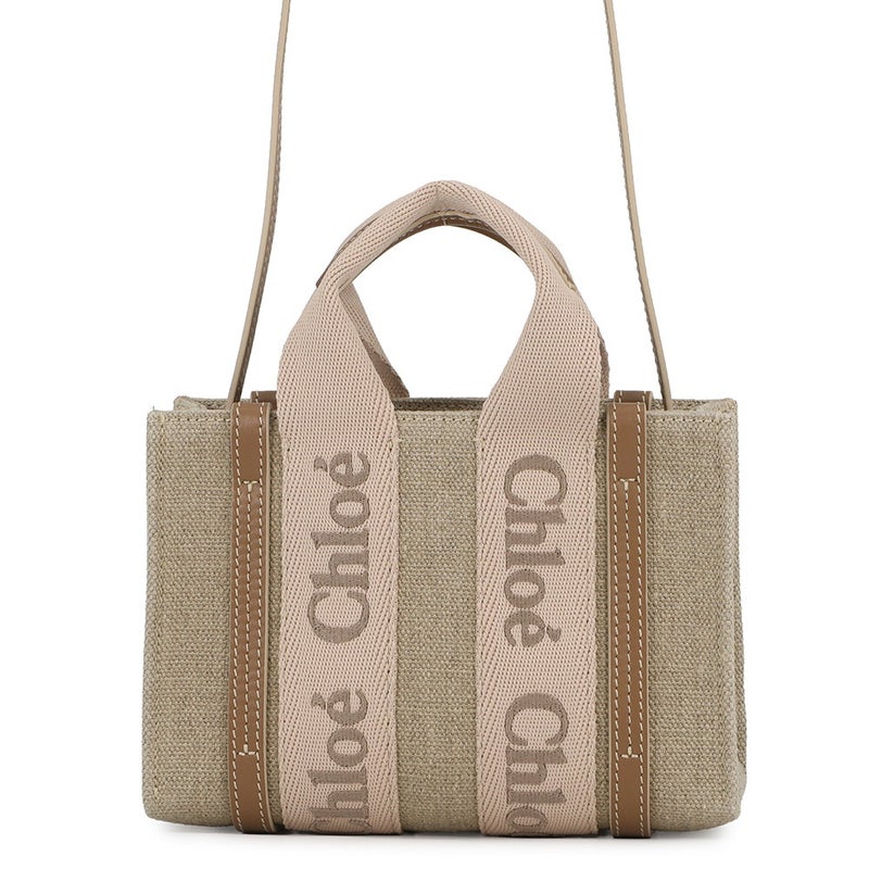クロエ ハンドバッグ ウッディ トート ミニ キャンバス/シャイニーカーフレザー CHC24UP237L1726Y Chloe 2way