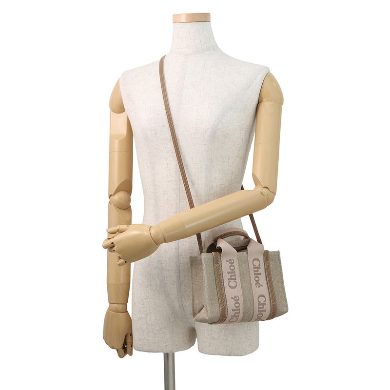 クロエ ハンドバッグ ウッディ トート ミニ キャンバス/シャイニーカーフレザー CHC24UP237L1726Y Chloe 2way