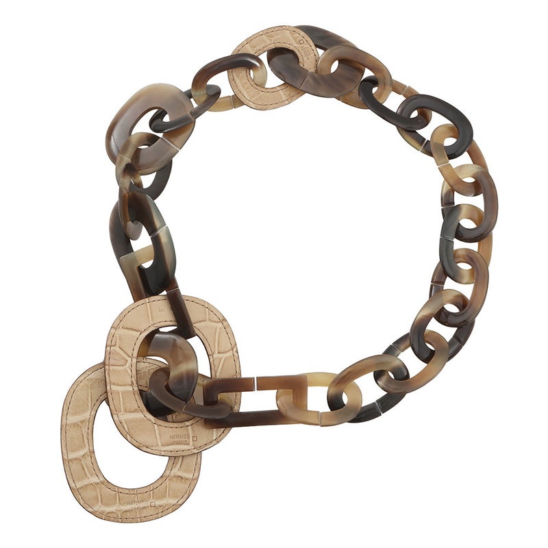 エルメス ネックレス  バッファローホーン アリゲーターマット □L刻印 HERMES アクセサリー