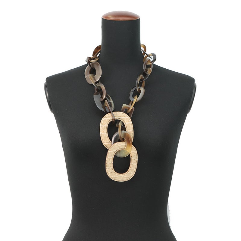 エルメス ネックレス  バッファローホーン アリゲーターマット □L刻印 HERMES アクセサリー