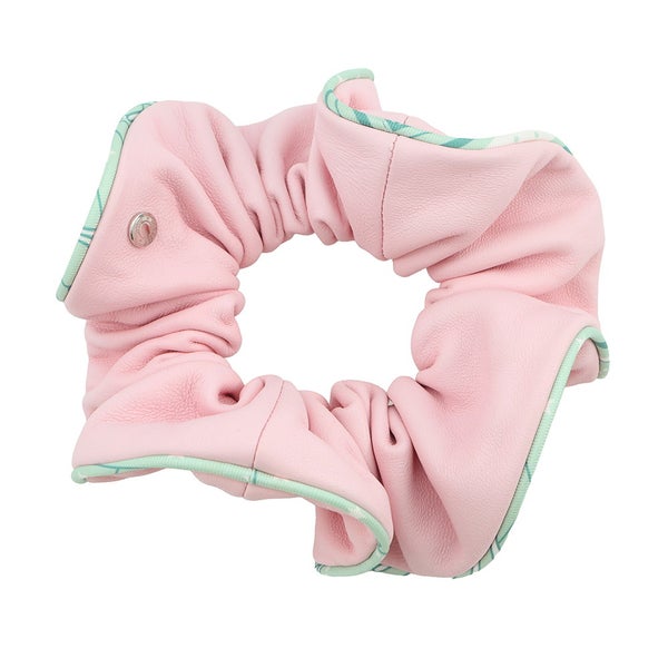 エルメス シュシュ クラウディア ローズサクラ/シルバー金具 ラムスキン/シルク HERMES ヘアアクセサリー